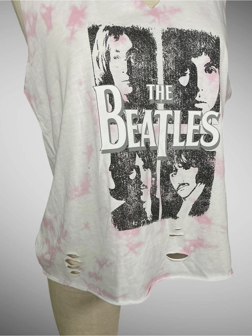The Beatles Tie Dye Distressed Graphic Muscle Tee XL Cutout Rock Band Top - Picture 2 of 5